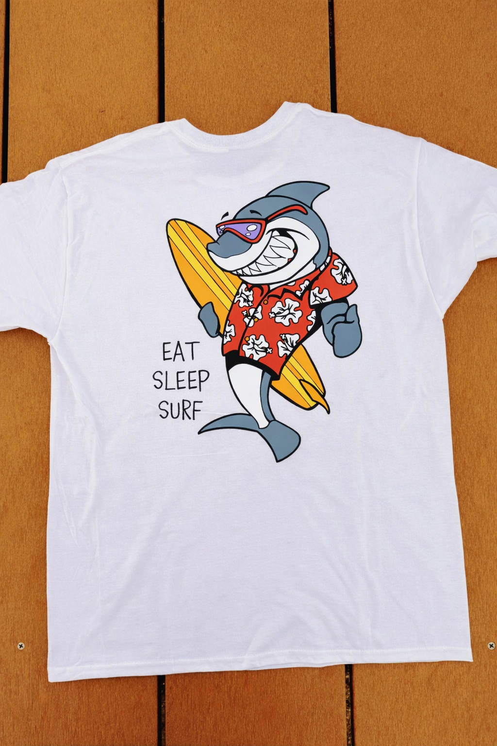 Funny Shark Surf T-Shirt – Eat Sleep Surf Beach Graphic Tee for Men & Women